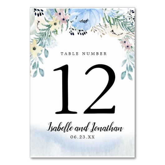 青色フローラ結婚DIYのテーブル番号カード テーブルナンバー (正面)