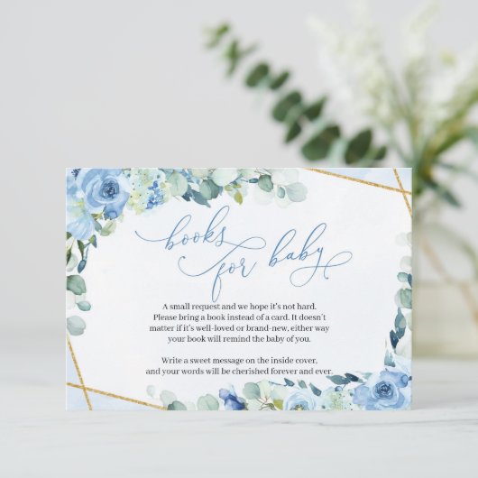 青色フローラ金ゴールド幾何学図書用ベビー エンクロージャーカード (スタンド正面)