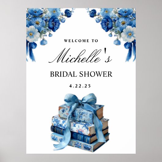 青色フローラA新しいチャプターブライダルシャワー標識 ポスター (正面)