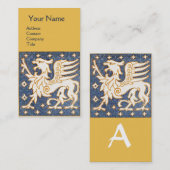 青色ホワイト金ゴールドファンタジーグリフォン・モノグラム 名刺 (正面/裏面)