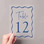 青色モダンの波型フレームアクリルテーブル番号 アクリル招待状 (インサイチュ (ポータブル))