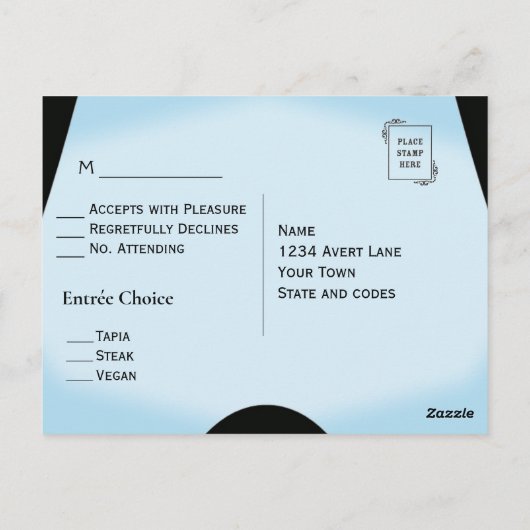 青色モダン日付メニュー出欠を保存 ポストカード (裏面)