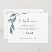 青色モダン結婚式の日付を変更する日付を保存 案内ポストカード (正面/裏面)