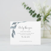 青色モダン結婚式の日付を変更する日付を保存 案内ポストカード (スタンド正面)