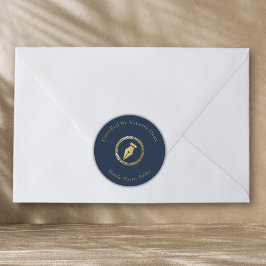 青色モダン金ゴールド公証人ペン認証者 ラウンドシール