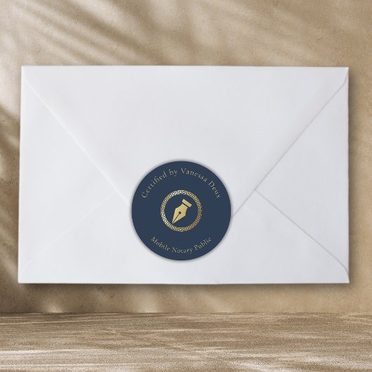 青色モダン金ゴールド公証人ペン認証者 ラウンドシール