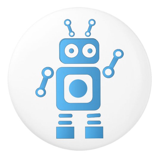 青色レトロロボット セラミックノブ (正面)