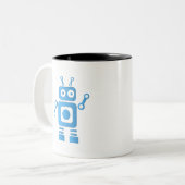 青色レトロロボット ツートーンマグカップ (正面左)