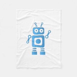 青色レトロロボット フリースブランケット