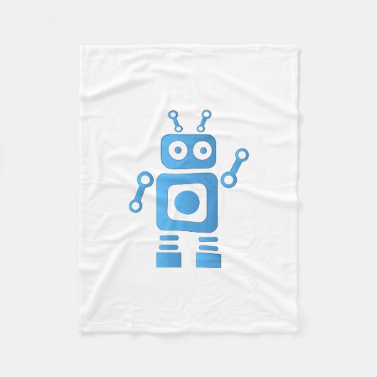 青色レトロロボット フリースブランケット (正面)
