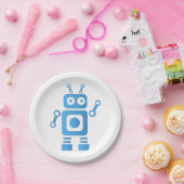 青色レトロロボット ペーパープレート (パーティー)