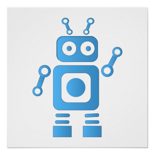 青色レトロロボット ポスター (正面)