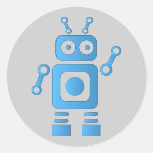 青色レトロロボット ラウンドシール (正面)