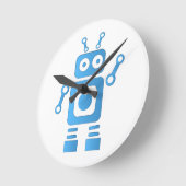 青色レトロロボット ラウンド壁時計 (傾斜)