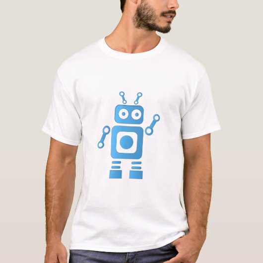 青色レトロロボット Tシャツ (正面)