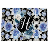 青色ヴィンテージフローラデザインパターカスタムンユニーク ラージペーパーバッグ (裏面)