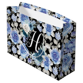 青色ヴィンテージフローラデザインパターカスタムンユニーク ラージペーパーバッグ