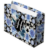 青色ヴィンテージフローラデザインパターカスタムンユニーク ラージペーパーバッグ (正面アングル)