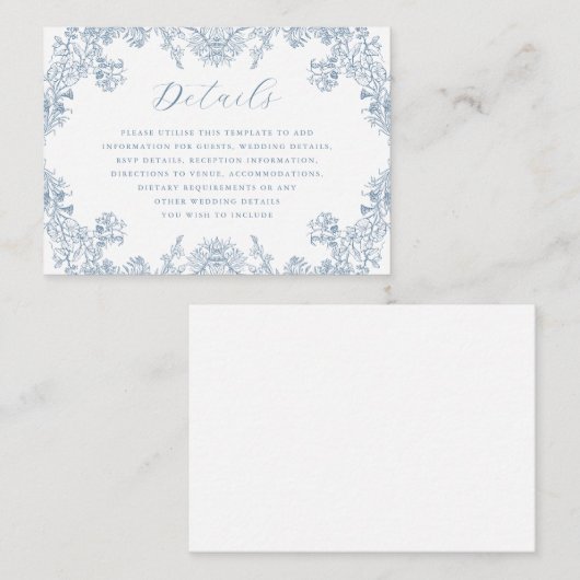 青色ヴィンテージ結婚フローラ詳細 エンクロージャーカード (正面/裏面)