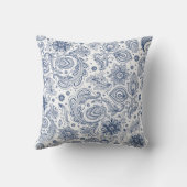 青色ヴィンテージ花柄モノグラム枕 クッション (裏面)