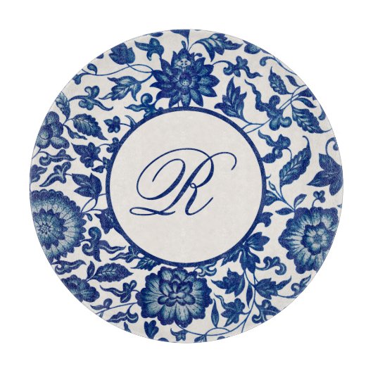 青色中国の装飾用フローラ裁断板 カッティングボード (正面)