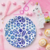 青色中国手描き花柄 ペーパープレート (パーティー)