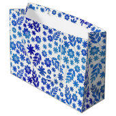 青色中国手描き花柄 ラージペーパーバッグ (裏面アングル)