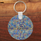 青色中心のモザイク柄 キーホルダー (正面)