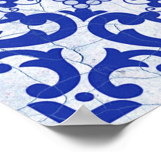 青色亀裂セラミックスタイルアズレジョヴィンテージ ポスター (角)
