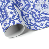 青色亀裂セラミックスタイルアズレジョヴィンテージ ラッピングペーパー (ロールコーナー)