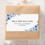 青色住所 シール<br><div class="desc">水色エレガントの花と黒いフローラを持つ青いエレガントデザイン。アドレスと名前は、ですパーソナライズされた。</div>