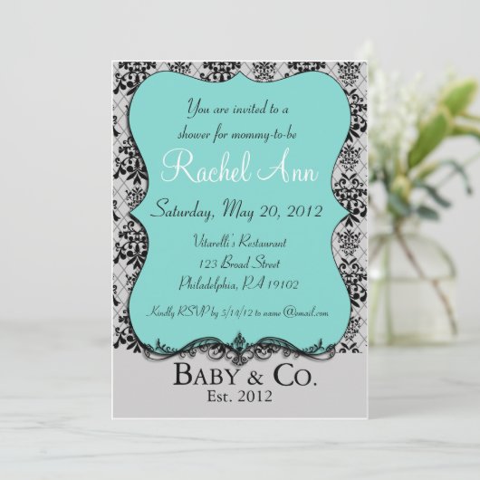 青色児およびCoのシャワーの招待状カード 招待状 (スタンド正面)