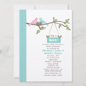 青色児のシャワーのお母さん及びお父さんの鳥及び巣 招待状 (正面)