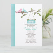 青色児のシャワーのお母さん及びお父さんの鳥及び巣 招待状 (スタンド正面)