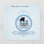 青色児のシャワーのぼろぼろのヴィンテージは縞で飾ります 招待状 (正面/裏面)