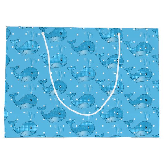 青色児のポルカの点々のあるなクジラ ラージペーパーバッグ (裏面)