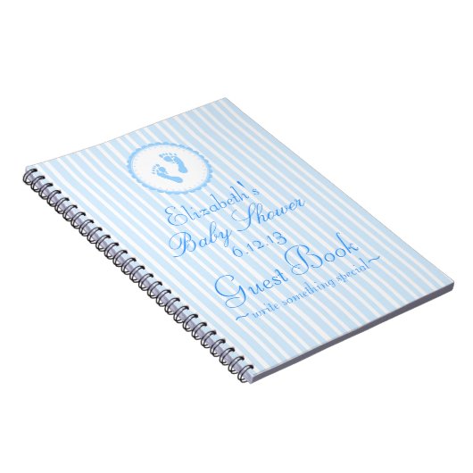 青色児の足跡の青くストライプのなシャワーのゲストブック ノートブック (右側)