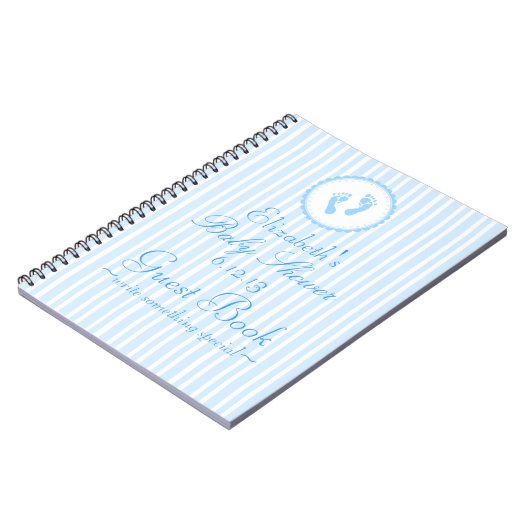 青色児の足跡の青くストライプのなシャワーのゲストブック ノートブック (左側)