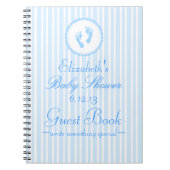 青色児の足跡の青くストライプのなシャワーのゲストブック ノートブック (正面)