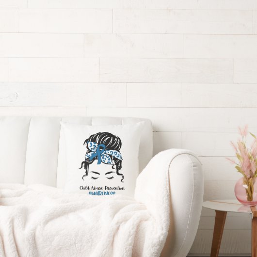 青色児童虐待防止認識度青色乱雑 クッション (ソファ)