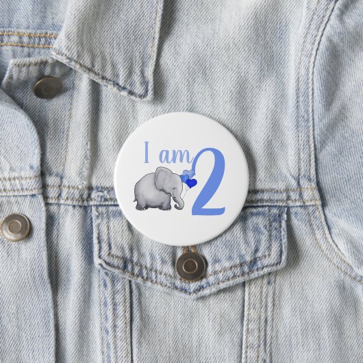 青色児象の名前をカスタムする及び年齢の第2誕生日 缶バッジ (インサイチュ)