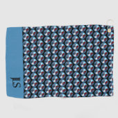 青色円幾何学模様モノグラムイニシャル ゴルフタオル (横)