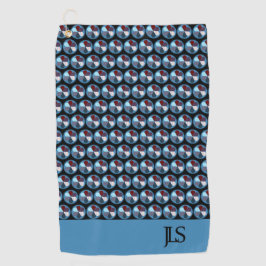 青色円幾何学模様モノグラムイニシャル ゴルフタオル