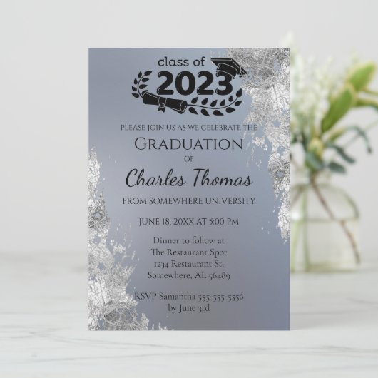 青色勾配卒業お祝い 招待状 (スタンド正面)