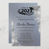 青色勾配卒業お祝い 招待状 (正面/裏面)