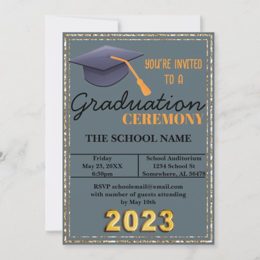 青色卒業キャップ 招待状 (正面)