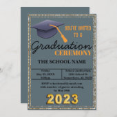 青色卒業キャップ 招待状 (正面/裏面)
