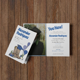 青色卒業式キャップカウボーイブーツ装置 招待状