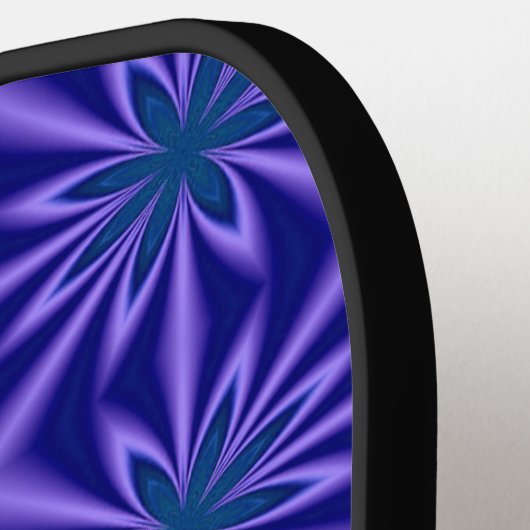 青色及びティール(緑がかった色)抽象芸術花柄 ピックルボールラケット (左詳細)