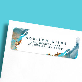 青色及び金ゴールドモダン用液体インク差出人住所 ラベル